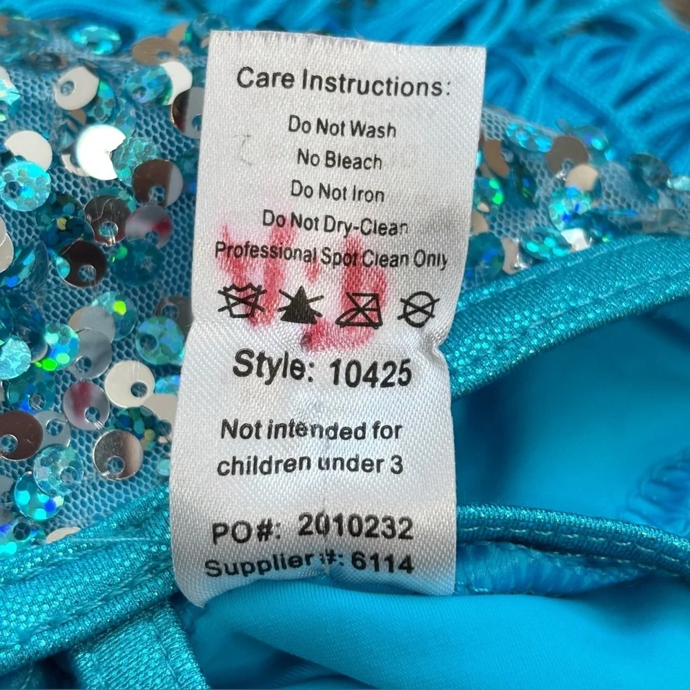 Weissman Showtime Dance Costume 10425 Size SC Blue Fringe Sequins Skating Tap